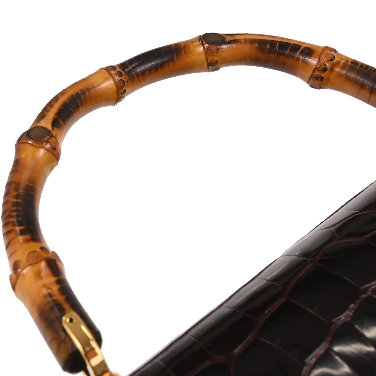 Gucci * Purple Crocodile Bamboo 2way Shoulder Handbag