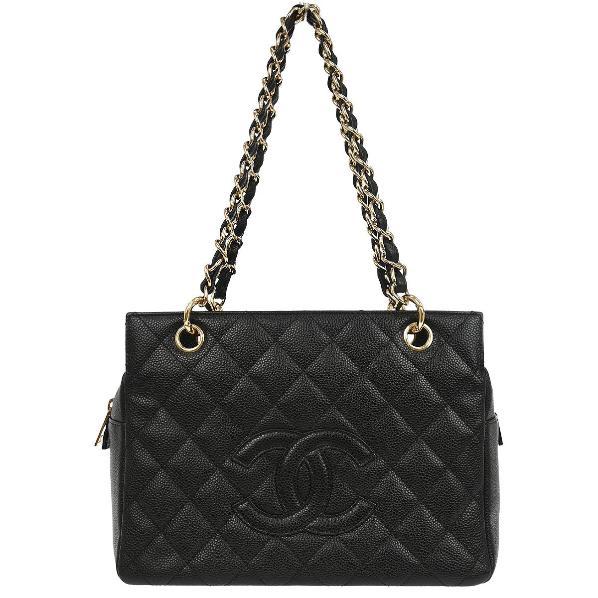 Chanel 2002-2003 Black Caviar Skin Petite Timeless Tote PTT Chain Handbag