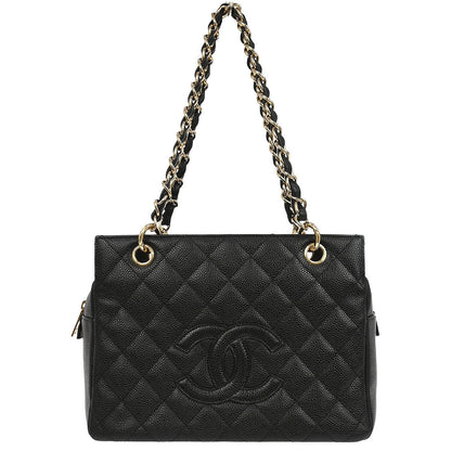 Chanel 2002-2003 Black Caviar Skin Petite Timeless Tote PTT Chain Handbag