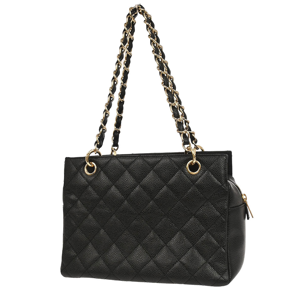 Chanel 2002-2003 Black Caviar Skin Petite Timeless Tote PTT Chain Handbag