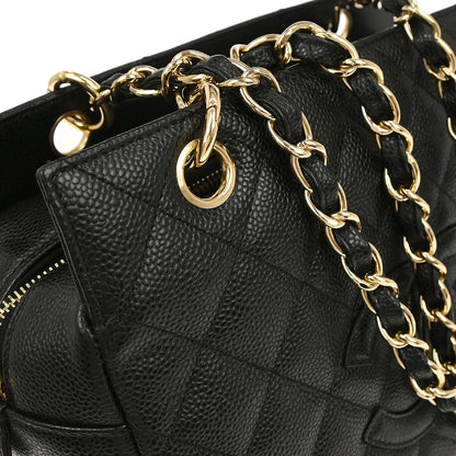 Chanel 2002-2003 Black Caviar Skin Petite Timeless Tote PTT Chain Handbag