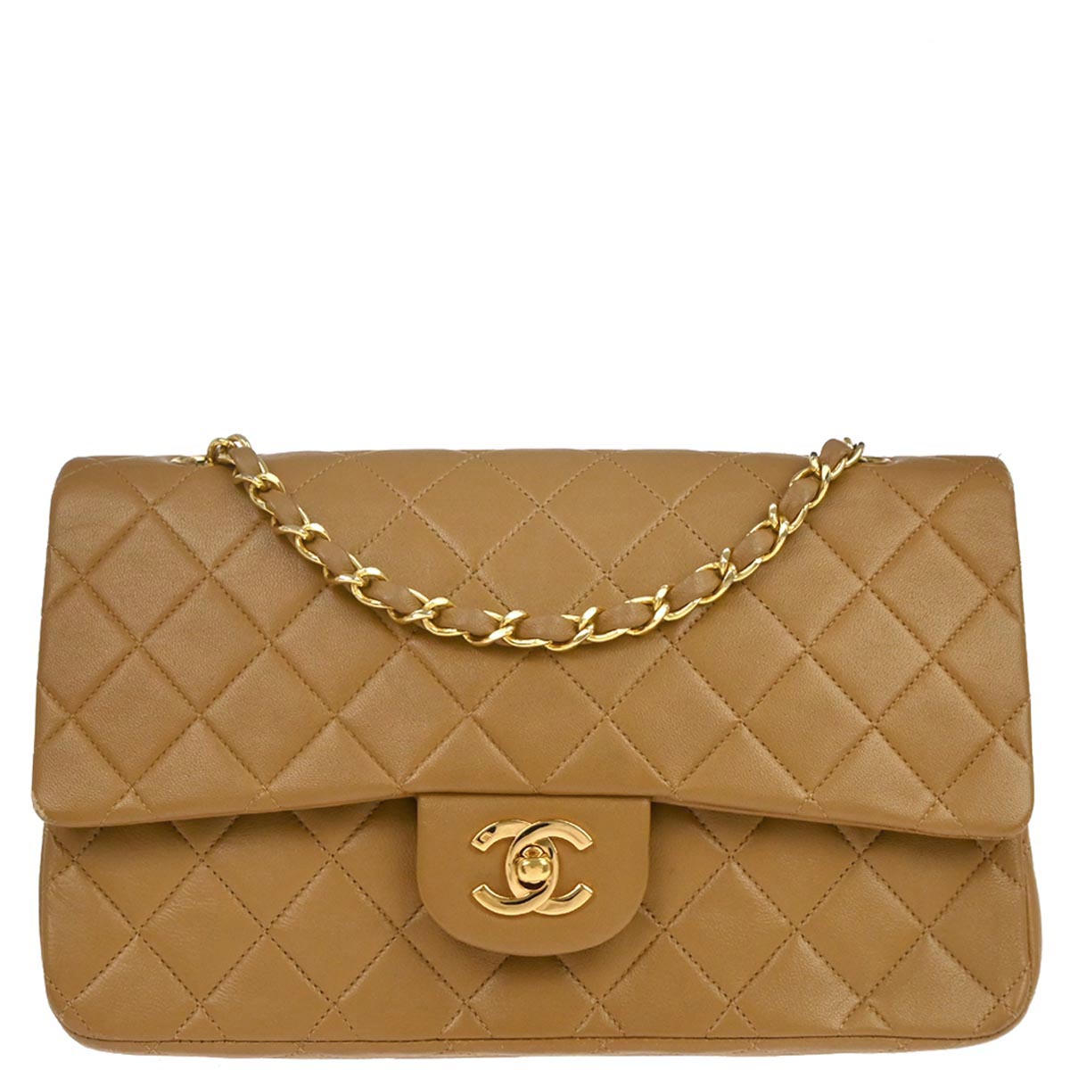 Chanel 1989-1991 Brown Lambskin Medium Classic Double Flap Shoulder Bag