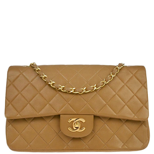 Chanel 1989-1991 Brown Lambskin Medium Classic Double Flap Shoulder Bag