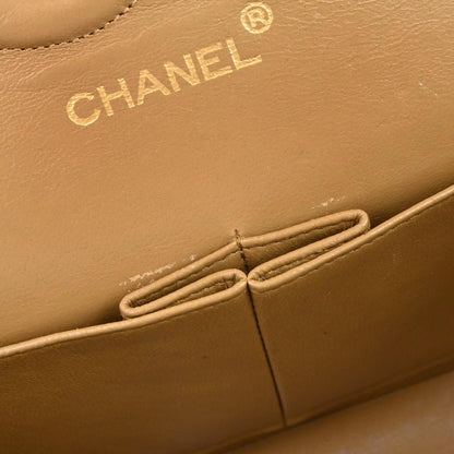Chanel 1989-1991 Brown Lambskin Medium Classic Double Flap Shoulder Bag