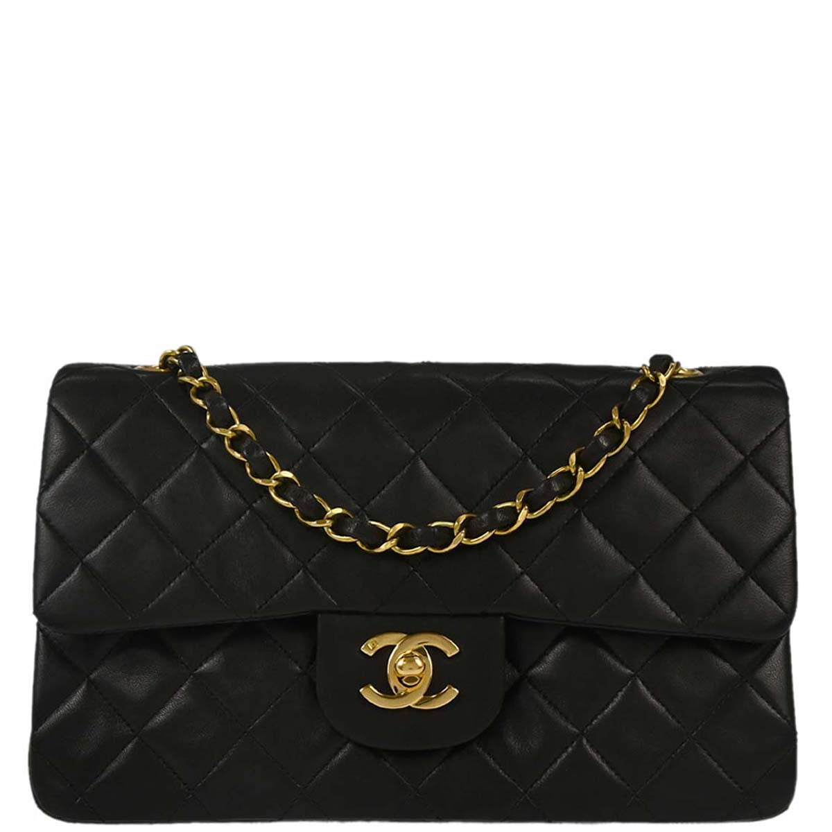 Chanel 1994-1996 Black Lambskin Small Classic Double Flap Shoulder Bag