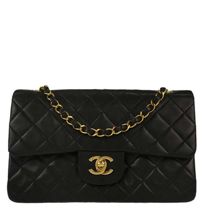 Chanel 1994-1996 Black Lambskin Small Classic Double Flap Shoulder Bag
