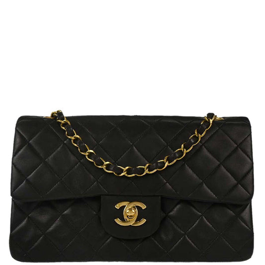 Chanel 1994-1996 Black Lambskin Small Classic Double Flap Shoulder Bag