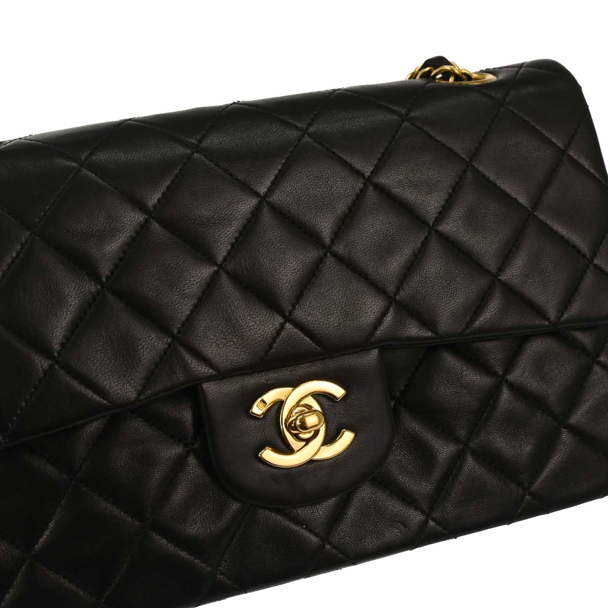 Chanel 1994-1996 Black Lambskin Small Classic Double Flap Shoulder Bag