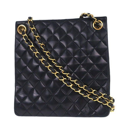 Chanel 1994-1996 Navy Lambskin Paris Chain Shoulder Tote Bag