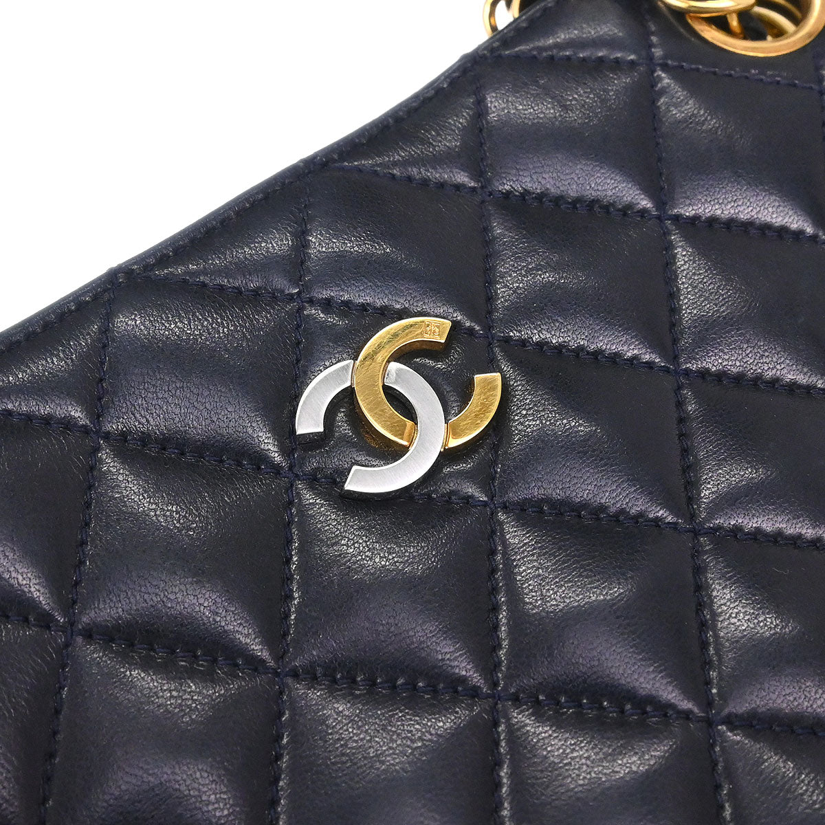 Chanel 1994-1996 Navy Lambskin Paris Chain Shoulder Tote Bag