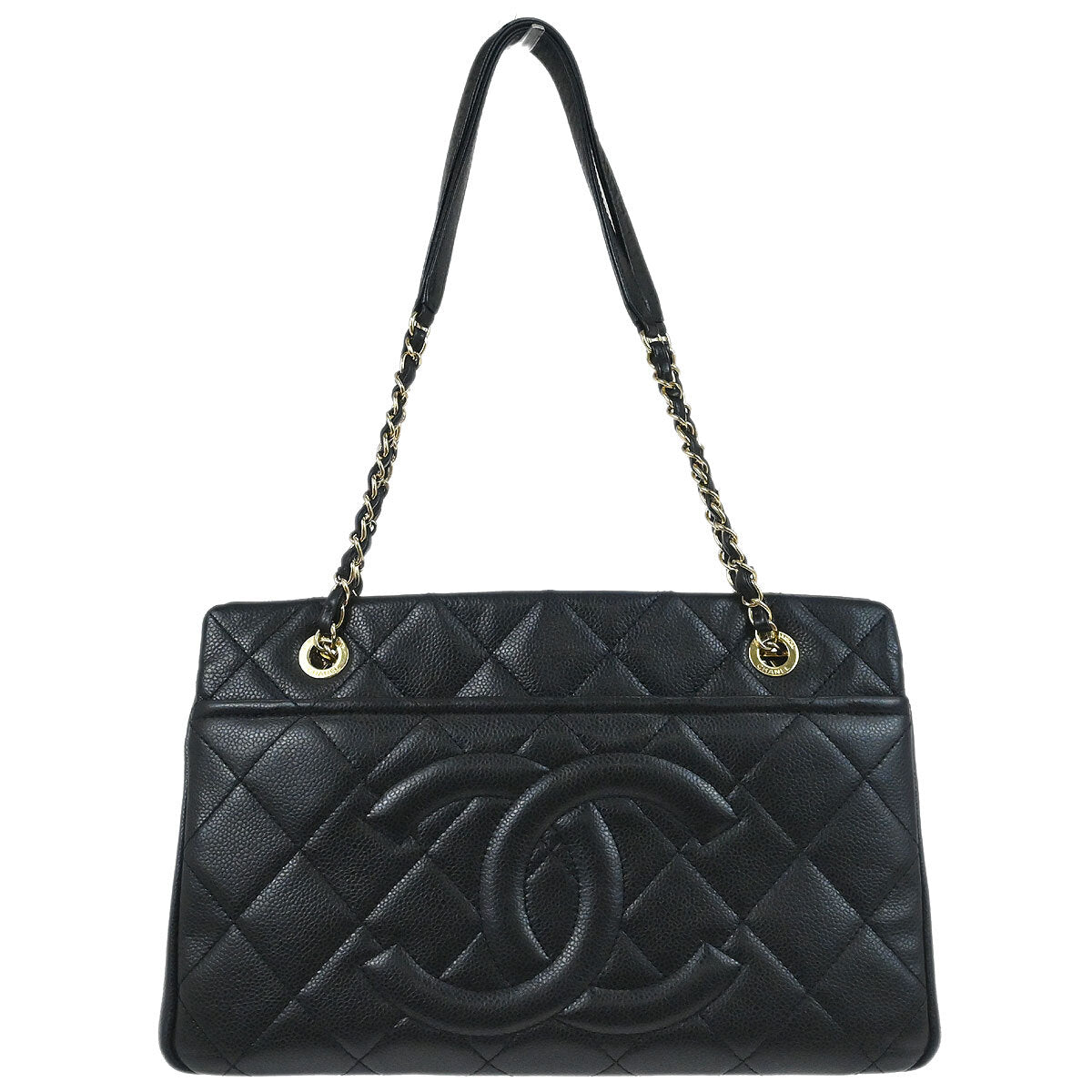 Chanel 2013-2014 Black Caviar Skin Timeless CC Chain Tote Bag
