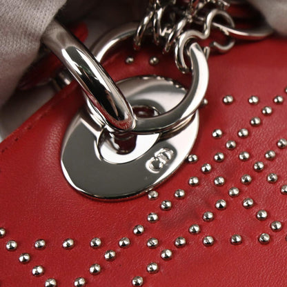 Christian Dior Red Lambskin Cannage Studded Lady Dior Shoulder Handbag