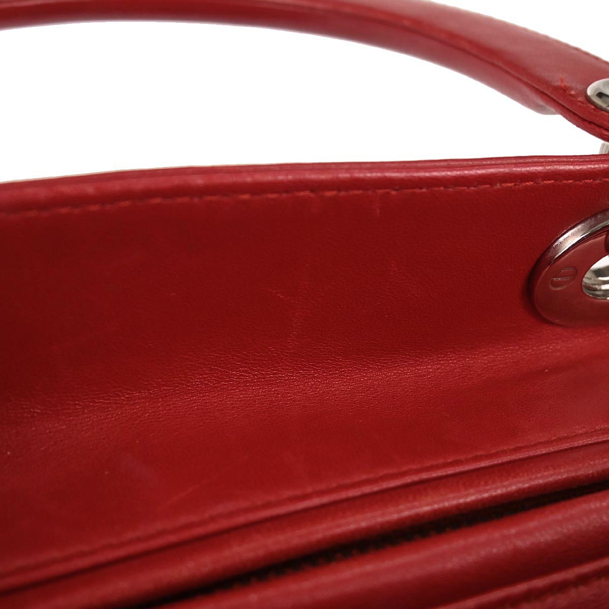 Christian Dior Red Lambskin Cannage Studded Lady Dior Shoulder Handbag