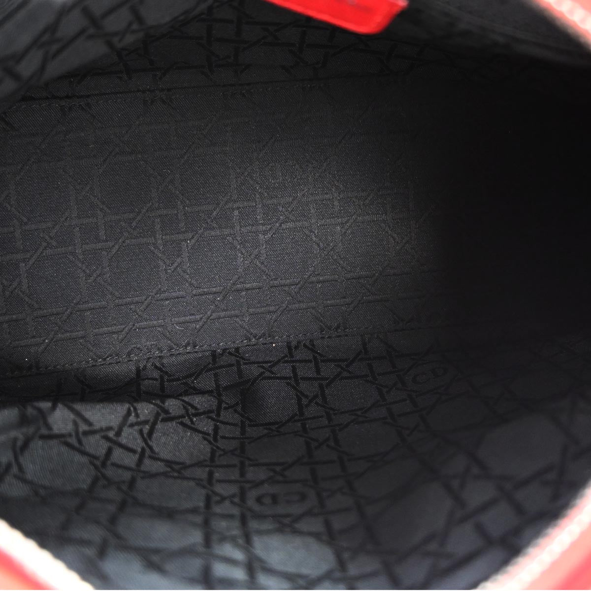 Christian Dior Red Lambskin Cannage Studded Lady Dior Shoulder Handbag