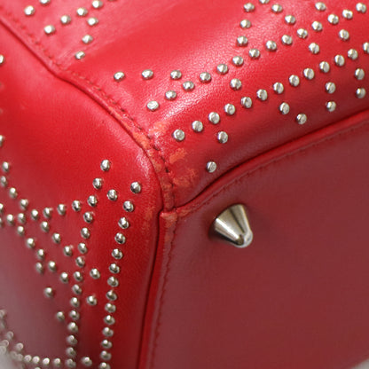 Christian Dior Red Lambskin Cannage Studded Lady Dior Shoulder Handbag