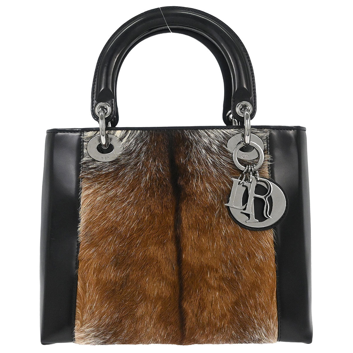 Christian Dior Black Brown Fur Lady Dior Handbag