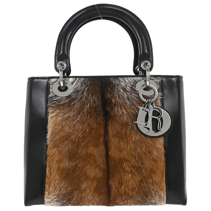 Christian Dior Black Brown Fur Lady Dior Handbag