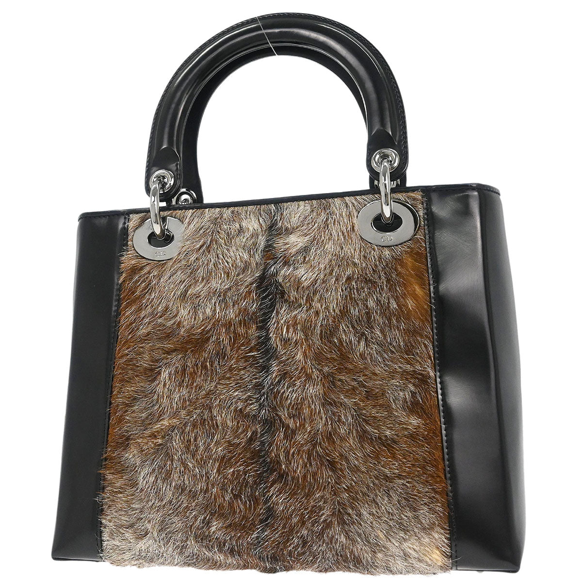Christian Dior Black Brown Fur Lady Dior Handbag