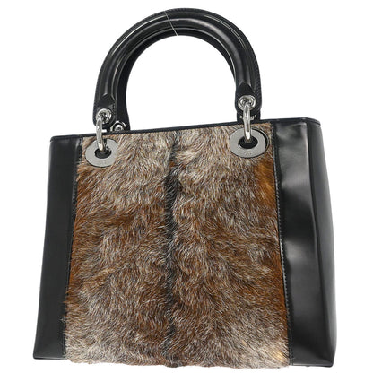 Christian Dior Black Brown Fur Lady Dior Handbag