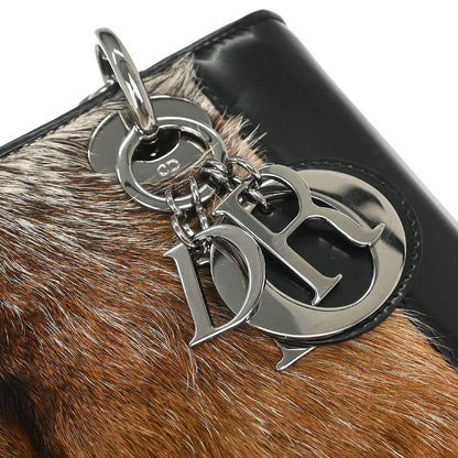 Christian Dior Black Brown Fur Lady Dior Handbag
