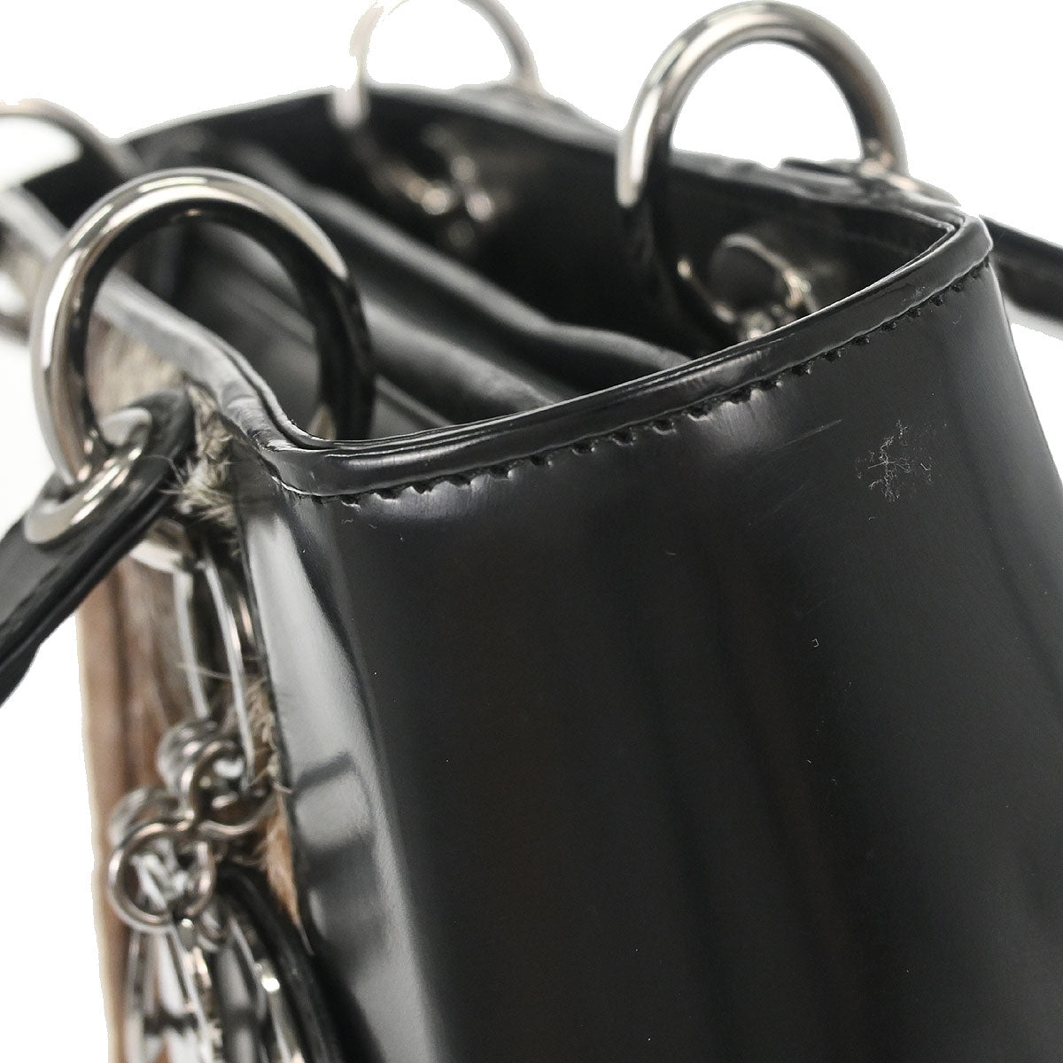 Christian Dior Black Brown Fur Lady Dior Handbag