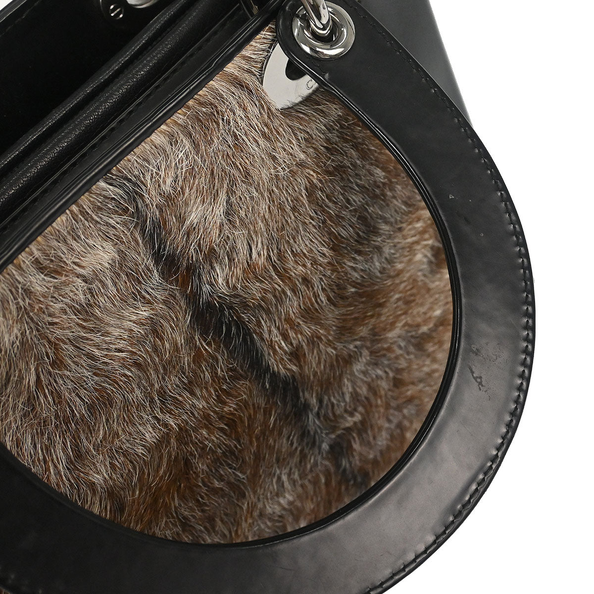 Christian Dior Black Brown Fur Lady Dior Handbag