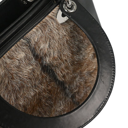 Christian Dior Black Brown Fur Lady Dior Handbag