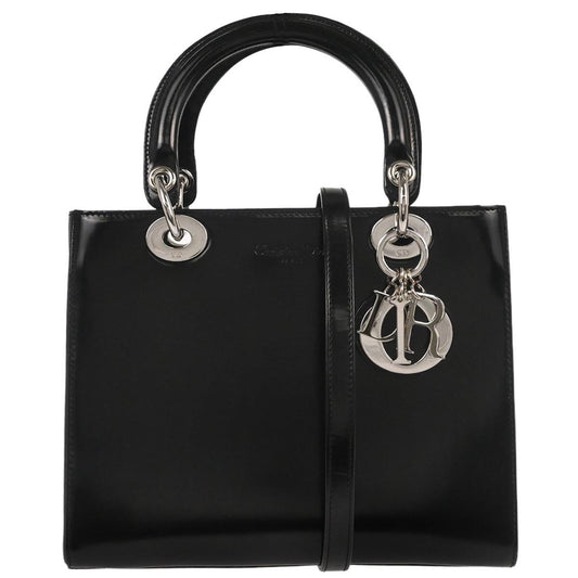 Christian Dior Black Patent Leather Medium Lady Dior Shoulder Handbag