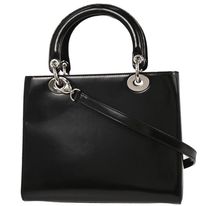 Christian Dior Black Patent Leather Medium Lady Dior Shoulder Handbag