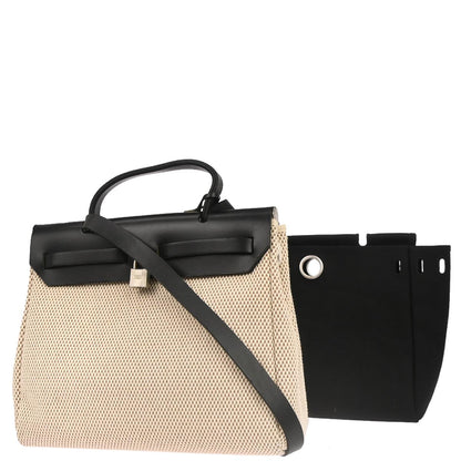 Hermes Black Beige Toile Officier GM Herbag PM 2 in 1 Shoulder Handbag