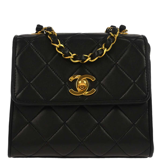 Chanel 1994-1996 Black Lambskin Straight Flap Shoulder Bag
