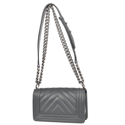 Boy Chanel 2018-2019 Gray Lambskin Chevron Small Chain Shoulder Bag