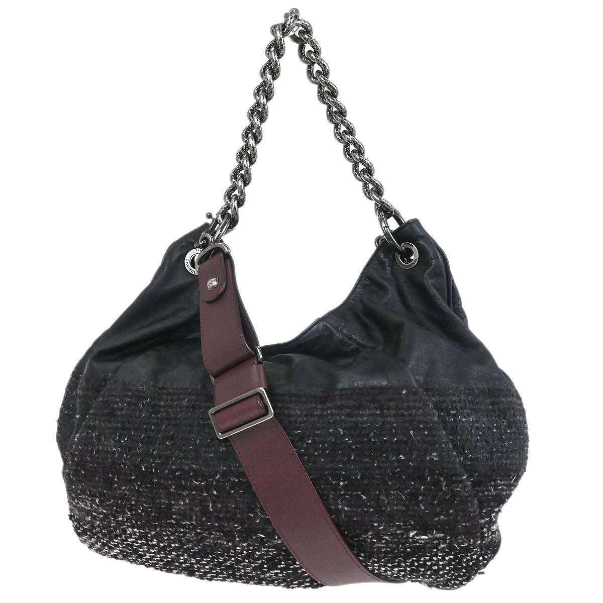 Chanel 2012-2013 Black Tweed Calfskin Coco Pleats Hobo Bag