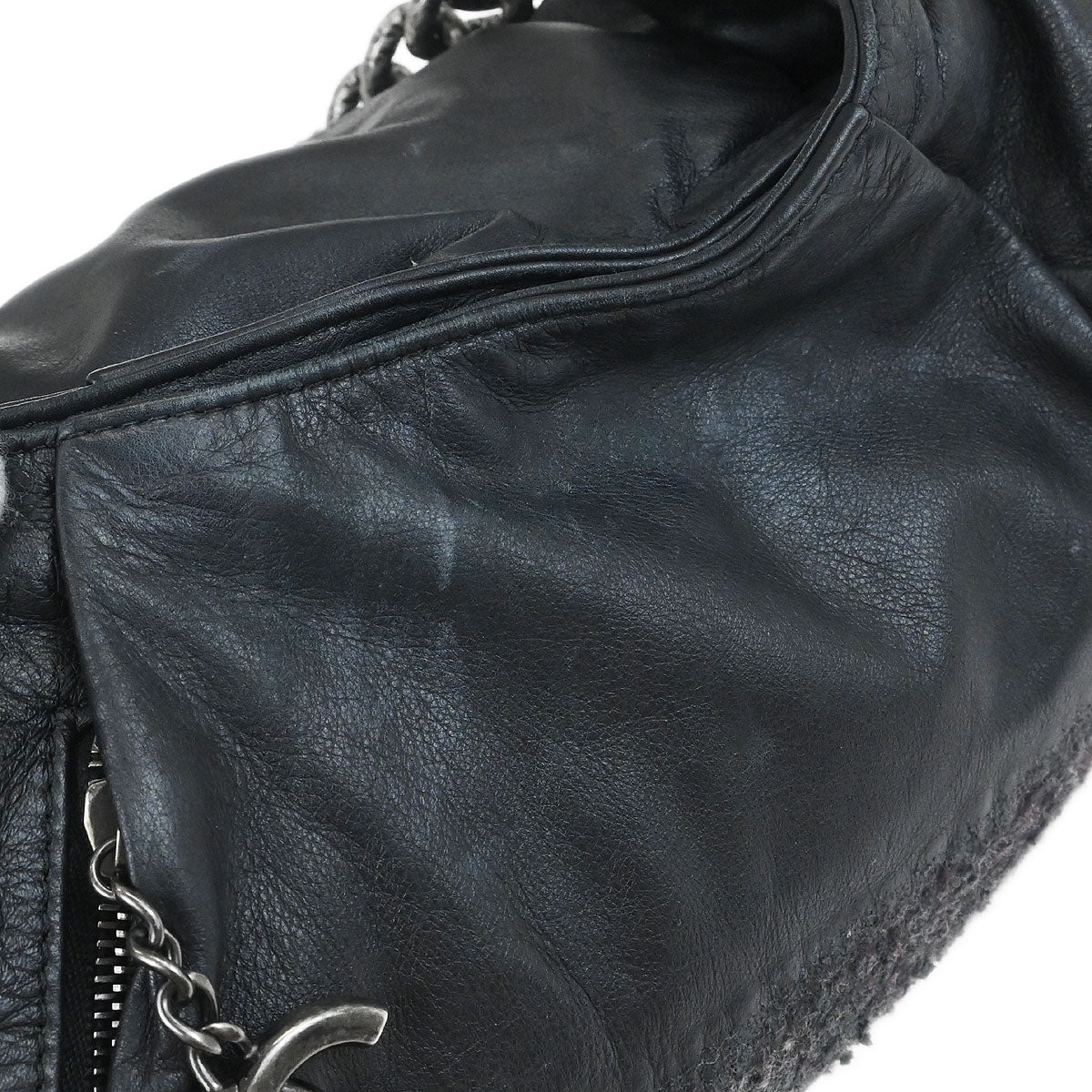 Chanel 2012-2013 Black Tweed Calfskin Coco Pleats Hobo Bag