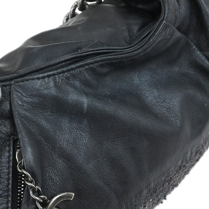 Chanel 2012-2013 Black Tweed Calfskin Coco Pleats Hobo Bag