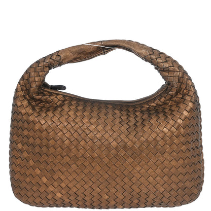Bottega Veneta Metallic Bronze Lambskin Intrecciato Hobo Handbag