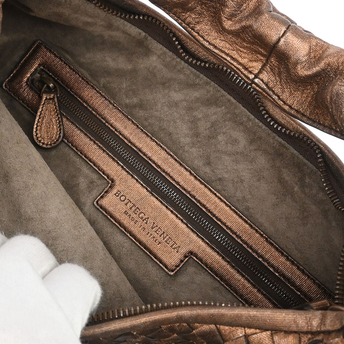 Bottega Veneta Metallic Bronze Lambskin Intrecciato Hobo Handbag
