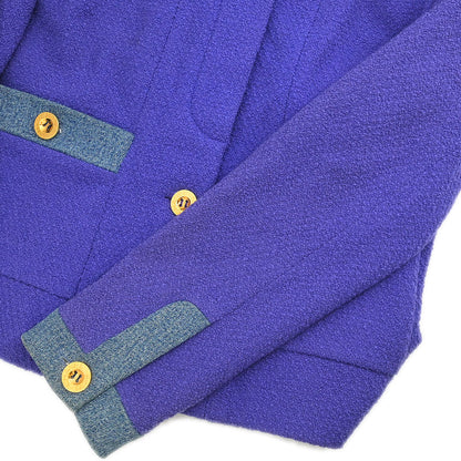 Chanel 1991 Setup Suit Denim Jacket Skirt Purple Blue #42