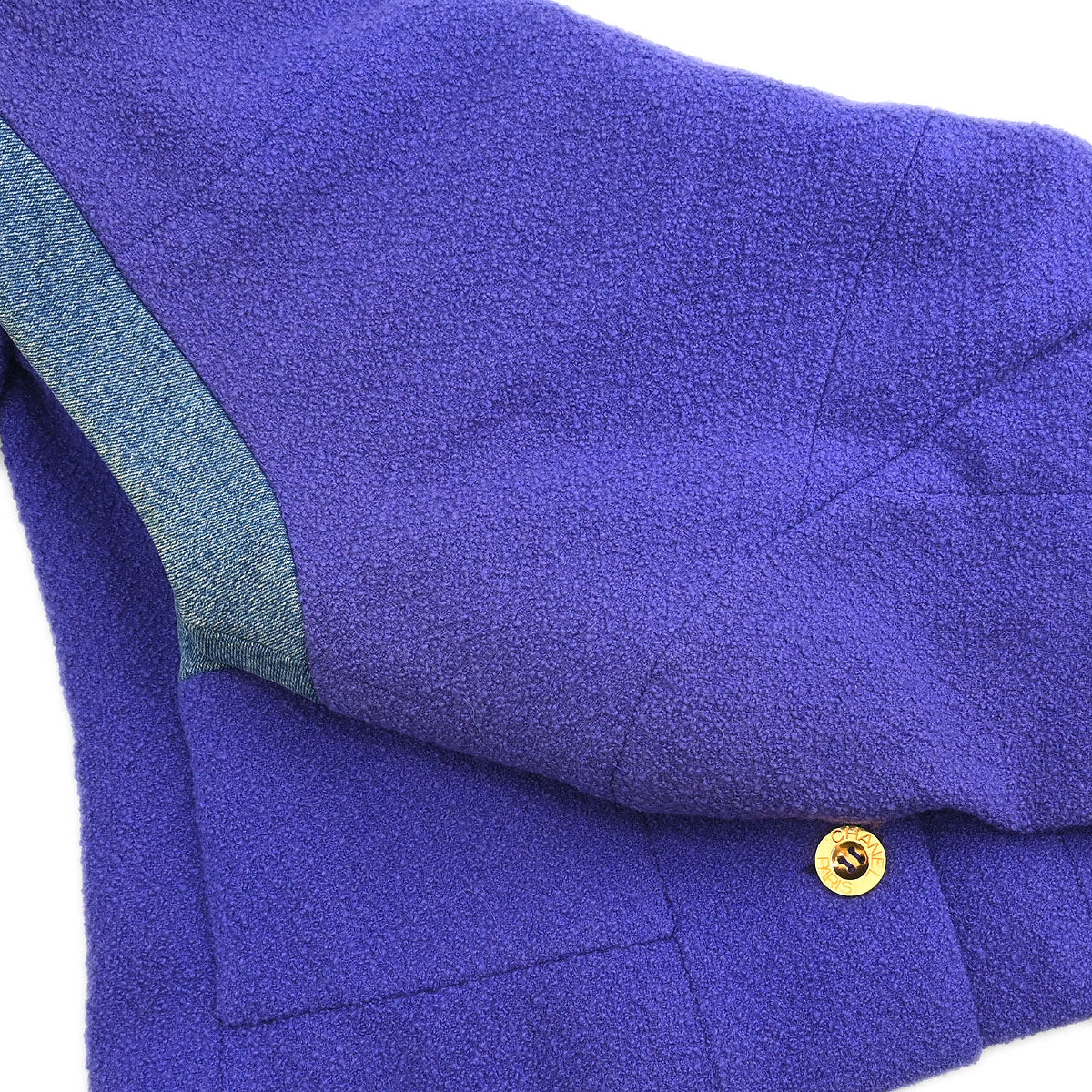 Chanel 1991 Setup Suit Denim Jacket Skirt Purple Blue #42