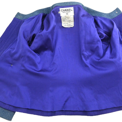 Chanel 1991 Setup Suit Denim Jacket Skirt Purple Blue #42