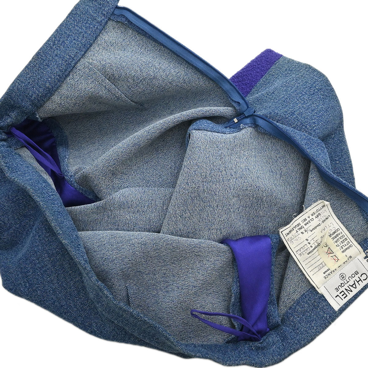 Chanel 1991 Setup Suit Denim Jacket Skirt Purple Blue #42