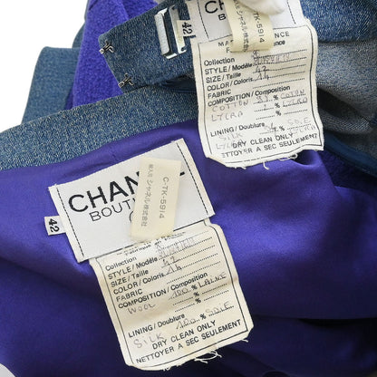 Chanel 1991 Setup Suit Denim Jacket Skirt Purple Blue #42