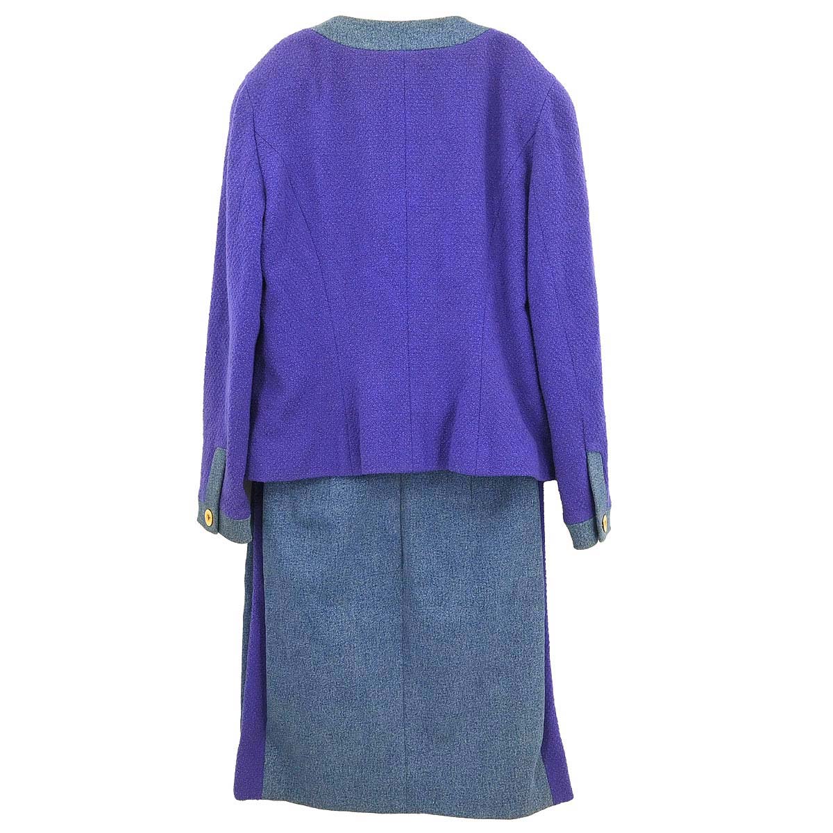 Chanel 1991 Setup Suit Denim Jacket Skirt Purple Blue #42