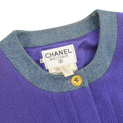 Chanel 1991 Setup Suit Denim Jacket Skirt Purple Blue #42