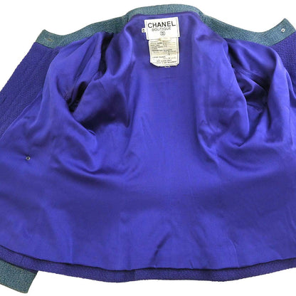 Chanel 1991 Setup Suit Denim Jacket Skirt Purple Blue #42