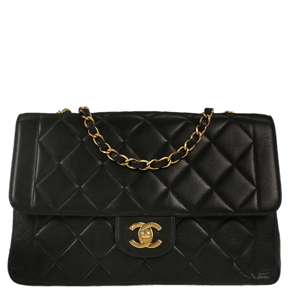 Chanel 1996-1997 Black Lambskin Medium Single Flap Shoulder Bag