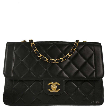 Chanel 1996-1997 Black Lambskin Medium Single Flap Shoulder Bag