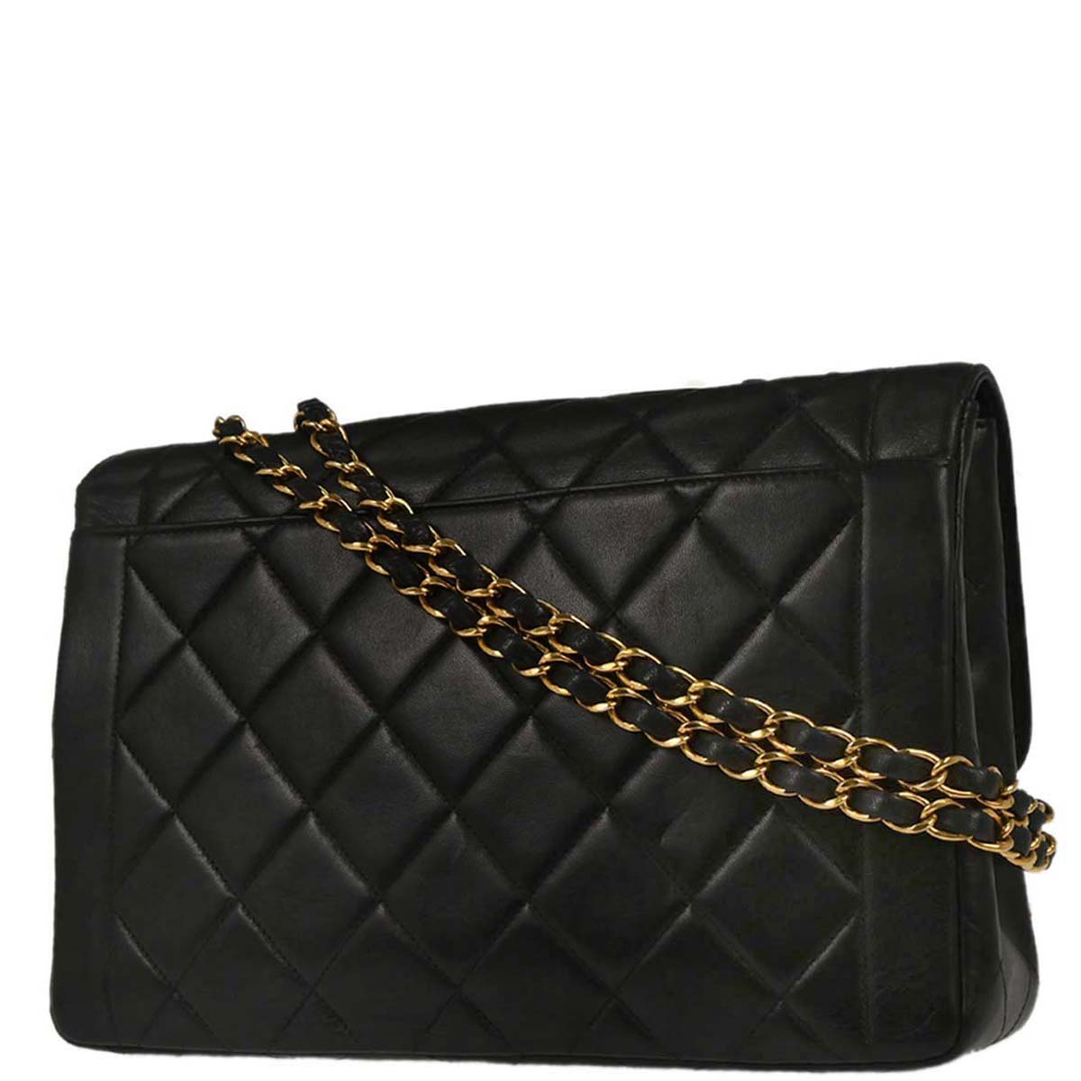 Chanel 1996-1997 Black Lambskin Medium Single Flap Shoulder Bag