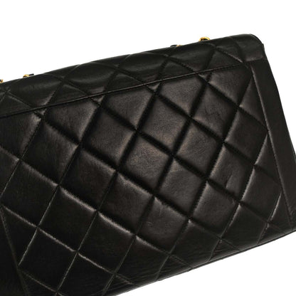 Chanel 1996-1997 Black Lambskin Medium Single Flap Shoulder Bag