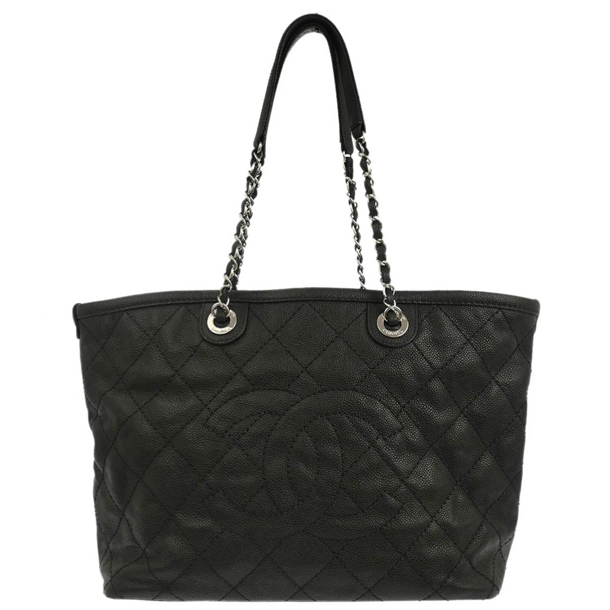 Chanel 2014-2015 Black Caviar Skin Tote Chain Handbag